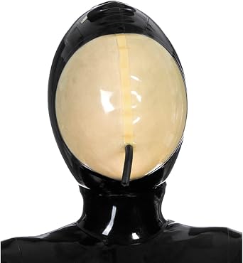 Latex Hood Inflatable Mask Full Face Hood Inflation Breathing Zipped Latex Mask
