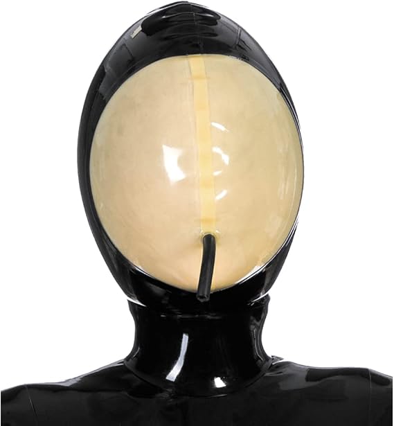 Latex Hood Inflatable Mask Full Face Hood Inflation Breathing Zipped Latex Mask