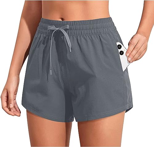 Aqua Eve Women's Board Shorts with Pockets High Waisted Swim Shorts Quick Dry Bathing Suit Shorts with Liner