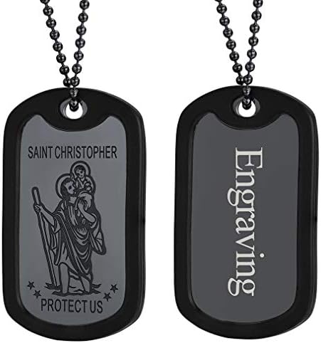 FaithHeart Personalised St Christopher Necklace for Men Engraved Patron Saints of Travellers Pendant Catholic Jewellery Gold/Black/Stainless Steel Saint Christopher Necklaces Christening Gifts for Boys Child