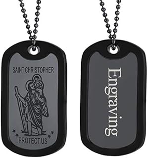 FaithHeart Personalised St Christopher Necklace for Men Engraved Patron Saints of Travellers Pendant Catholic Jewellery Gold/Black/Stainless Steel Saint Christopher Necklaces Christening Gifts for Boys Child