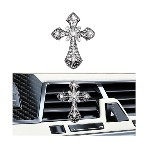 Image of Bling Cross Car Air Vent Clip, Crystal Rhinestone Sparkling Vehicle Air Conditioner Outlet Clamp Charm, Dazzling Diamond Automotive Vent Decoration Clip, Universal Fit (Black)