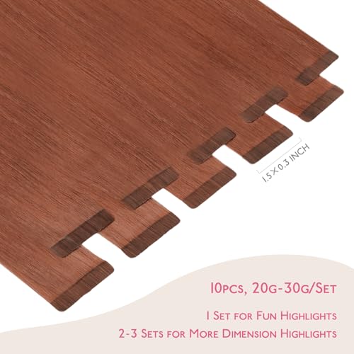 Image of WENNALIFE Tape in Hair Extensions Human Hair Cinnamon Copper Tape in Extensions, 10pcs 30g 26 inch Remy Invisible Tape Ins Straight Colored Soft Real Human Hair Tape in Extensions Refill Set Extens