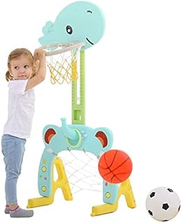 Basketball Hoop Set for Kids ,Kids Basketball Stand Sports Activity Center Adjustable Toddler Basketball Hoop Easy Score Football/Ring Toss,Gift for Toddlers Kids,indoor and outdoor(Blue)