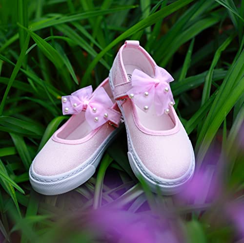 Toandon SNMJ23PIN8 Toddler Girls Mary Jane Flats Little Kids Sneakers Shoes Sparkle Glitter Straps Velcro Lightweight Breathable Slip thumb #1