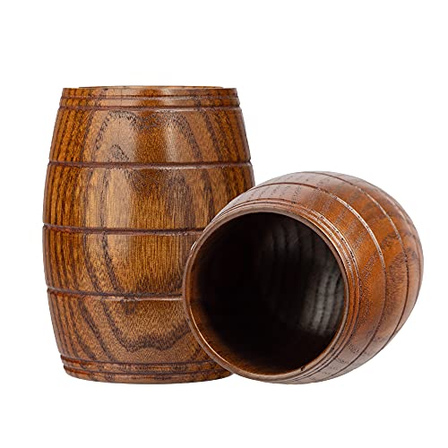 Iuaqdp 2 Pieces Novelty Wood Barrel Shaped Wooden Drinking Beer Tea Cup Home Decor New Camping Cup Wood Coffee Mugs #TOP30