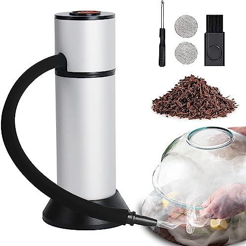 FrideMok Set de ahumado con pipa de humo,Smoking Gun Portátil Cocina molecular con chips de madera para comida, carnes, quesos, bebidas - Plata