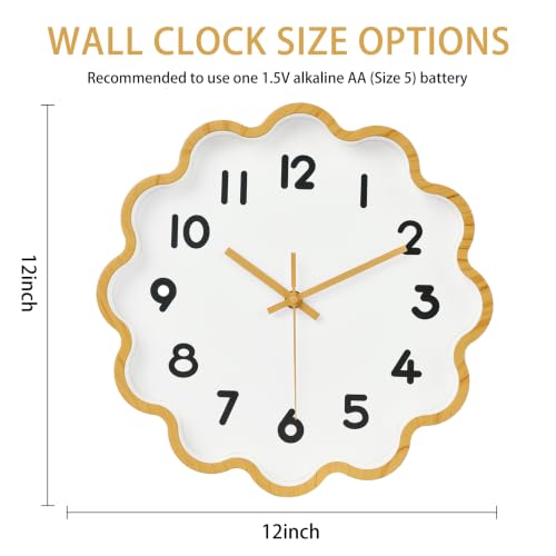 Image of HZDHCLH Wall Clocks Battery Operated 12 Inch Cloud Shaped Wall Clock Silent Non Ticking Modern Decorative Clock with 3D Numbers for Bedroom Living Room Nursery Classroom Yellow Wood Grain