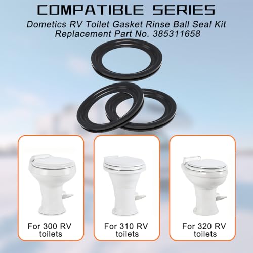 Image of zipelo 3PCS RV Toilet Seal, OEM# 385311658 Vehicle Flush Ball Seal Replacement Kits, Camper Toilet Seal Parts Accessories Solve The Leakage Problem for RV 300 310 320 Pedal Flush Toilets