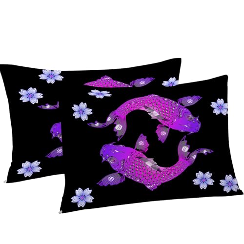 Housse de couette 220x240 violette Koï : parure de lit 3 pièces microfibre douce - 8