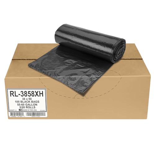 Image of Aluf Plastics 55 Gallon Trash Can Liners (100 Count) - 38 inch x 58 inch - Thick 1.5 MIL Equivalent Black Trash Bags for Bathroom, Kitchen, Office, Industrial, Commercial, Recycling and More