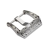ROUREOX Fibbia Orologio Acciaio Inox - Chiusura Ardiglione Incisa Motivo Totem - Stile Pre-V a Vite Ricambio Cinturino Pelle per Panerai-Nero 22mm