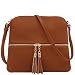 Lightweight Medium Crossbody Bag with Tassel Tan