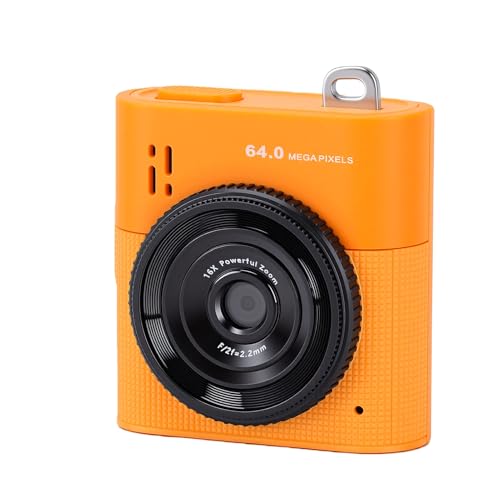 Annadue Appareil Photo Numérique 2,5K pour étudiants Adolescents, écran 1,4 Pouces 64MP Zoom 16X, Appareil Photo Numérique Porte-clés avec Effets de Filtres pour Les Voyages en Pl (Orange)