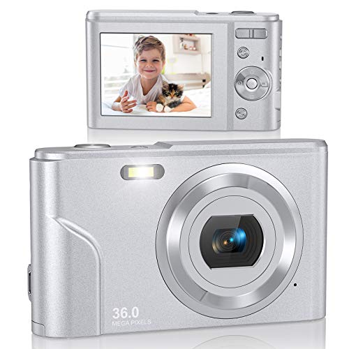 Digital Camera, Lecran FHD 1080P 36.0 Mega Pixels Vlogging Camera with 16X Digital Zoom, LCD Screen, Compact Portable Mini Cameras for Students, Teens, Kids (Silver) by Lecran - Used condition - US$21.41