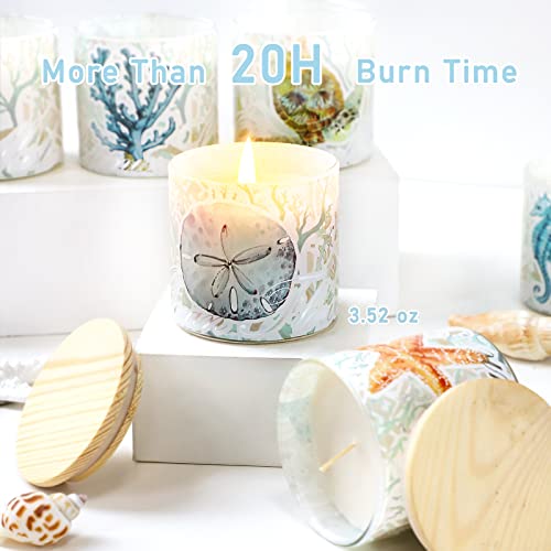 Jar Candles Scented With Lid Gift Set Of 6 Ocean Theme Jar Different Fragrance Candles Soy Wax Aromatherapy Jar Candles Take Harsh Smells Away Candles For Home Scented Stress Relief And Relaxation #TOP3