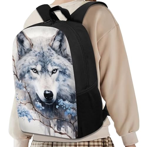 Wolf Laptop Backpack for Kids School Bags,lightweight DIY Daypack Backpacks,Adjustable Shoulder Straps Bookbags for Kids Boys Girls 17 inch for School Picnic Camping Office2