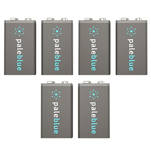 Rechargeable 9V Smart Batteries with USB Charger by Pale Blue, Lithium Ion 9 Volt 450 mAh, Charges U