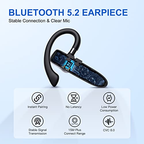 Bluetooth Headset For Cell Phones Bluetooth V5.2 Earpiece With Charging Case Hands-Free Single Ear Headset With Cvc8.0 Noise Canceling Mic For Office/Driving Compatible With Iphone/Android/Laptop #TOP3