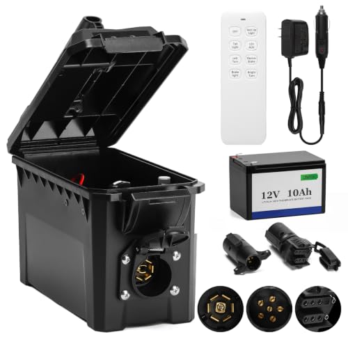 Trailer Light & Electric Brake Tester with 12V 10Ah Battery, Tests 7-Spade, 6-Round and 4/5-Flat Pin Type Trailer Harnesses, Upgrade Wireless Remote Control, IP68 Waterproof Case