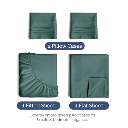 Image of Queen Size 4 Piece Sheet Set - Ultra Soft & Cooling Bed Sheets - Dusty Teal | Fits 8 Inch to 16 inch Mattress, Wrinkle Free & Fade Resistant with Deep Pockets, Breathable, Comfy Hotel Luxury Bedding