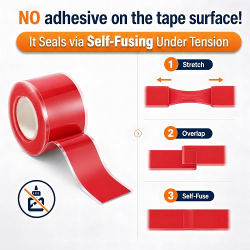 Image of 4-Pack Red Self Fusing Silicone Tape (40 Ft Total) - High Visibility Electrical Insulation Tape - Waterproof Rubber Grip Wrap for Tools & Sport Handles - Heat Resistant & Easy-Peel Liner