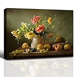 QTESPEII Flower in Vase Wall Art Retro Green Canvas Art Wall Decor Canvas Prints Kitchen Pictures...