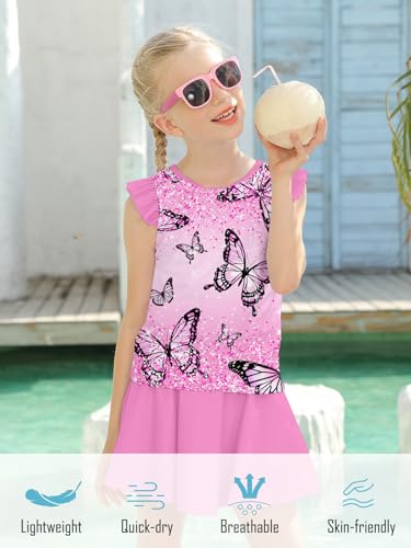 Image of Girls Swimsuit 2 Piece Ruffle Bathing Suit UPF 50+ Tankini Swimsuit Skirt with Lining Size 3-10