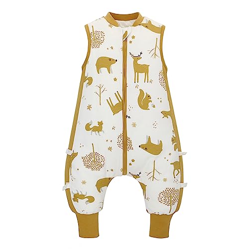 LAT Baby Sleeping Bag with Legs 2.5 Tog Winter Toddler Sleep Bag with Feet Sleeveless Wearable Blanket for Girls Boys (Yellow, M/12-24 Months)