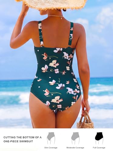 Image of Smismivo Tummy Control Swimsuits for Women Slimming One Piece Bathing Suit Retro Ruched Push Up Vintage Padded Swimwear