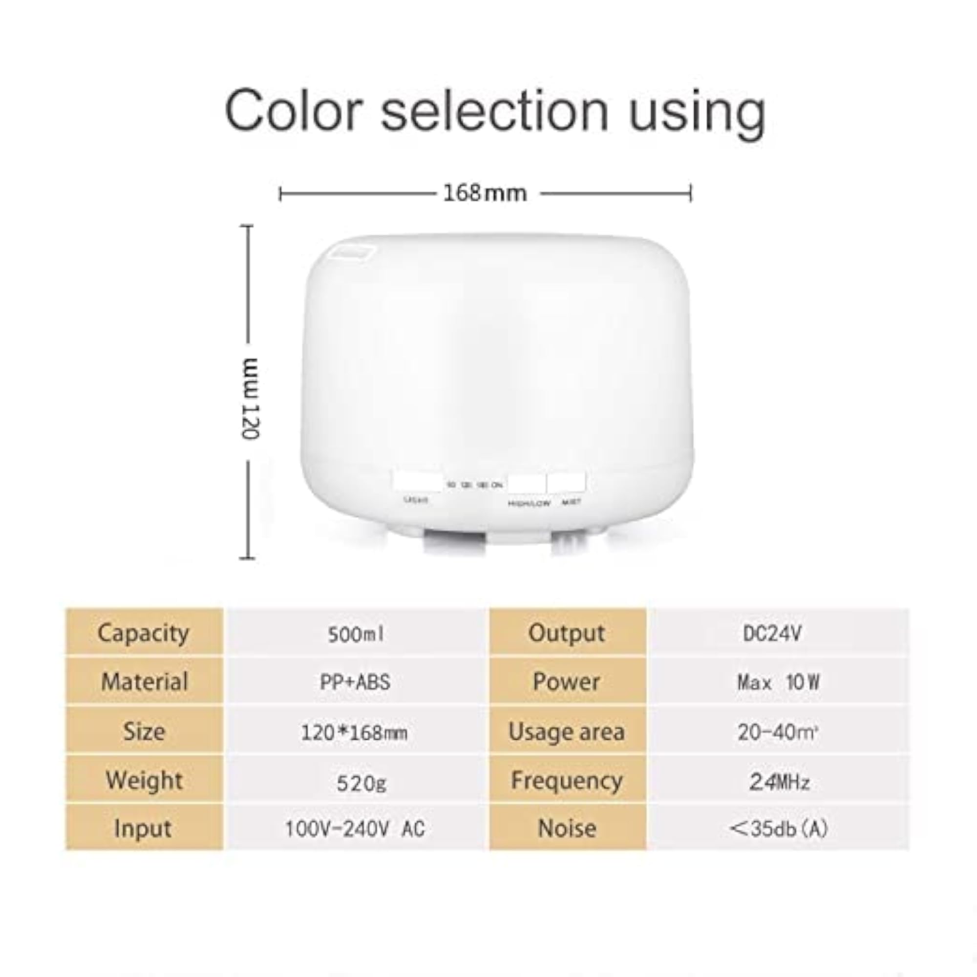 500ML Ultrasonic Mist Humidifier & Aroma Diffuser