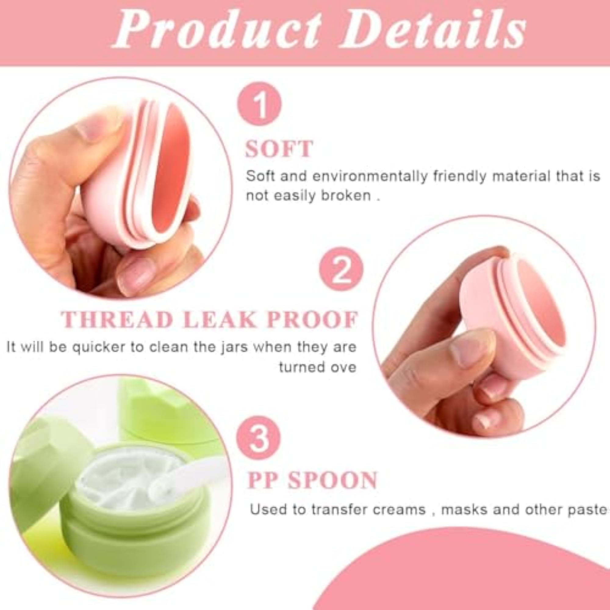 3pcs Silicone Travel Cream Jars, 20ml Leakproof Containers