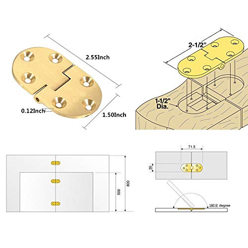 Yosoo Solid Brass Butler Tray Hinge 2-1/2"X1-1/2" With Screws Satin Finish For Folding Tables - Gold, 2Pcs #TOP2