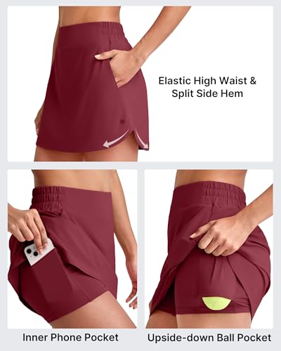 Image of G4Free A Line Golf Skirts for Women 15'' Elastic High Waisted Tennis Skorts Soft Casual Athletic Inner Shorts 4 Pockets