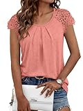 AUTOMET Womens Casual Dressy Tops 2026 Summer Short Sleeve Business Work Office Spring Shirts Pink Plus Size Sleeveless Ladies Lace Cute Trendy Blouses Tshirt Fashion Beach Outfits Clothes Clothing