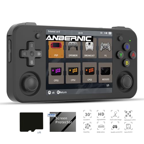 RG35XX H Linux Retro-Handheld-Spielkonsole 35xx H mit Einer 64G-Karte Vorinstallierte 6900-Spiele (ANBERNIC RG35XX H-Black-New)