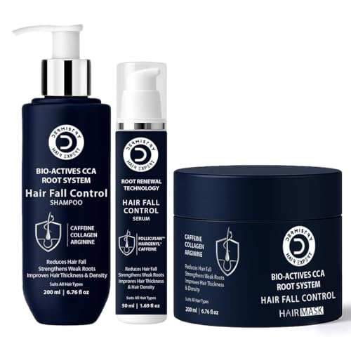 Image of Dermistry Caffeine Collagen Protein Anti-Hair Fall Control Shampoo Mask & Serum Strengthens Weak Roots Improves Thickness Density Reduces Breakages for Dry Frizzy Curly All Hair Types Men Women 450ml