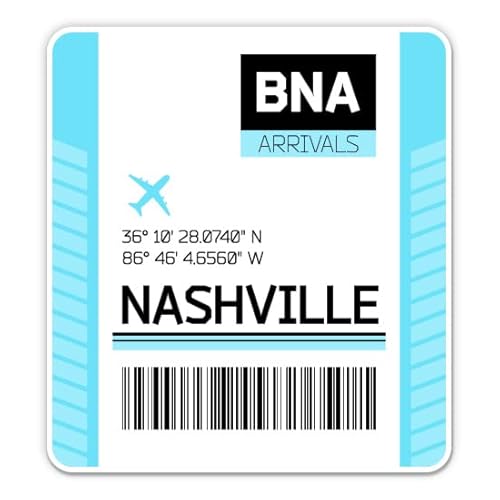 Squiddy Nashville Tennessee Airport Code BNA Travel Luggage Tag - Vinyl Sticker for Car, Laptop, Notebook (5" high)