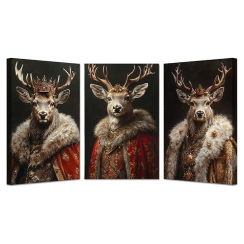 NEKAOEU(ネカオウ) 3枚セット クリスマスアートパネル 森のヘラジカポスター 冬の森の 絵画 ,壁絵 抽象 ボード ,インテリア ポスター 大判 ,おしゃれ リビング ダイニング 華やか 写真パネル(ゴールド 8)-40x60cmx3 額入り