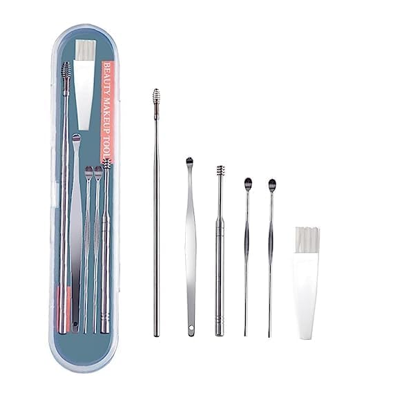 Ear Pick 6 Pcs Earwax Removal Kit with Storage Box | Stainless Steel Ear Cleansing Tool Set | Spiral Ear Curette Ear Wax Remover with Cleaning Brush (6 Pcs Kit)-image-21