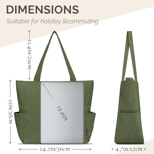 Buringer Corduroy Tote Bag for Women Large Shoulder Bag with Zipper and Pockets for Travel Gym Vacation3