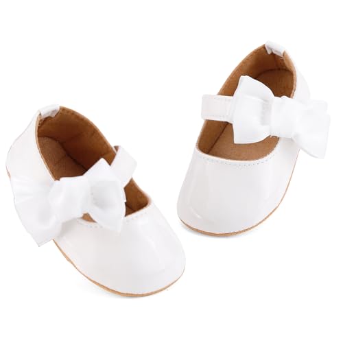 LACOFIA Chaussure Bébé Fille Ballerine Bébé Chaussure Premier Pas Antidérapant Blanc 3-6 Mois