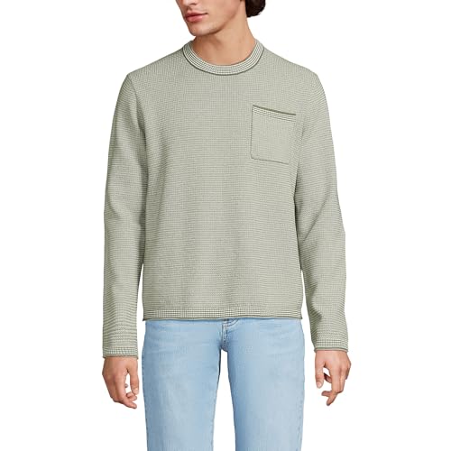 Lands' End Men's Long Sleeve Textured Cotton Crewneck Sweater