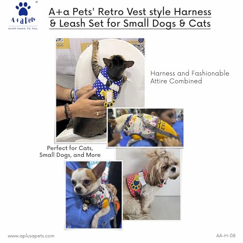 Image of A+a Pets' Retro Vest Harness & Leash Set | No Pull, No Escape, Breathable, Cute Combo for Puppies, Small Dogs, Cats (London Dreams, Pink, L)