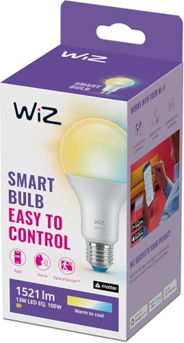 WiZ Tunable White LED Lampe E27 (1.521 lm), 100 W 1er-Pack Lampe mit warm- bis kaltweißem dimmbarem Licht, smarte Lichtsteuerung über WLAN per Stimme/App