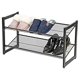 Taylor & Brown Shoe Rack, 2-Tier Stackable Shoe Storage Shelf, Metal Shoe Organiser with Adjustable Flat or Angled Shelves, 31 x 73 x 42cm, Holds 6-8 Pairs, Black
