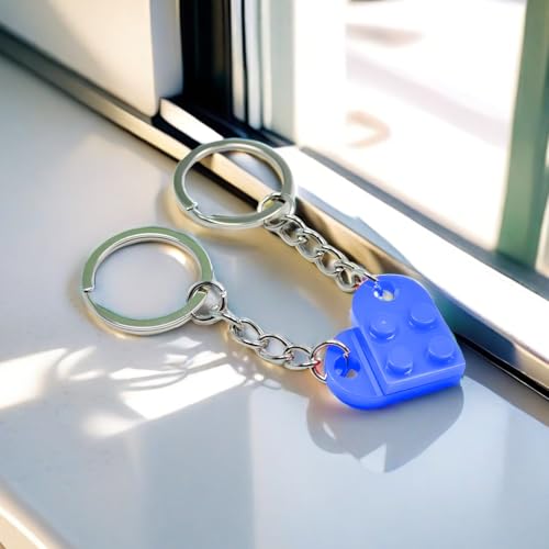 Image of Heart Keychains Matching Brick Keychain for Couples Keychain Heart Building Block Keychain for Boyfriend Girlfriend