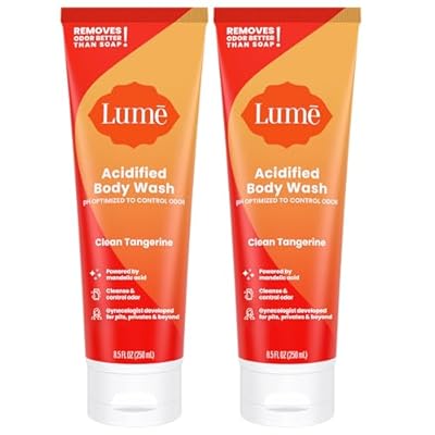 Lume Acidified Body Wash - 24 Hour Odor Control - Removes Odor Better than Soap - Moisturizing Formula - Formulated Without SLS or Parabens - OBGYN Developed - 8.5 ounce Pack of 2 Clean Tangerine