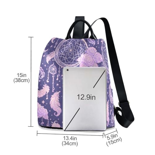 Image of ALAZA Dream Catcher Roses Leaves and Feathers Trips Hiking Camping Rucksack Pack for Women