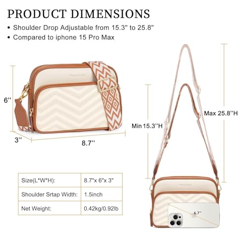 Peacocktion Crossbody Bags for Women Travel Quilted Vegan Leather Small Cross Body Purses Shoulder Handbags with Wide Strap White by Peacocktion - Used condition - Image 4